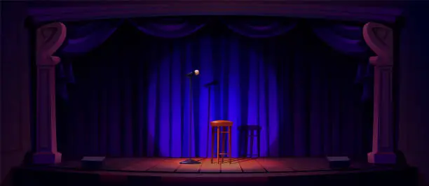 Vector illustration of Comedy show stage with curtain vector background