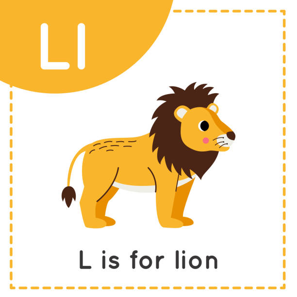 아이들을위한 영어 알파벳을 학습. 편지 l. 귀여운 만화 사자. - letter l audio stock illustrations