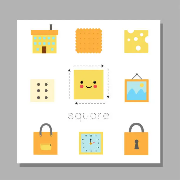 Vector illustration of Learning basic geometric forms for children. Cute square.