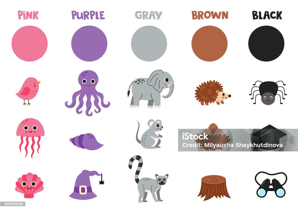 Colors Using Objects Card With Basic Colors Objects Learning Colors Worksheet Stock ...