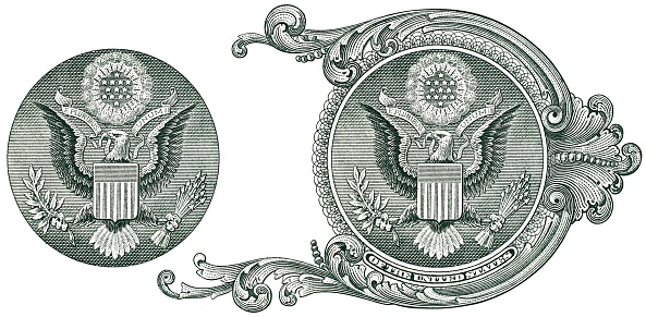 E Pluribus Unum Great Seal one dollar banknote element macro isolated