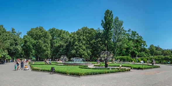 Odessa, Ukraine 16.07.2023. Fountain in the Gorky park of Odessa, Ukraine, on a sunny summer day
