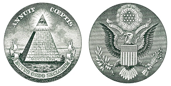 E Pluribus Unum Great Seal and Pyramid one dollar banknote element macro isolated