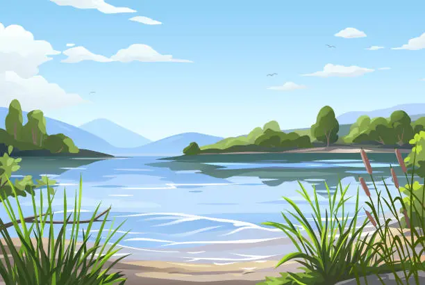 Vector illustration of Beautiful Lake Scene