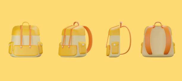 istock Yellow bag backpack school education icon 3d render illustration. clipping path. 1597961150