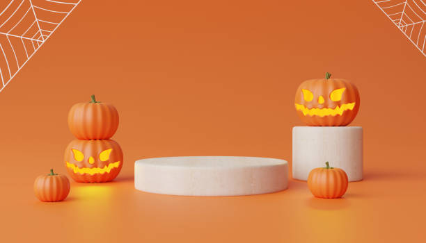 istock Podium and Stage for product and minimal abstract background for Halloween. 3d rendering 1597971738