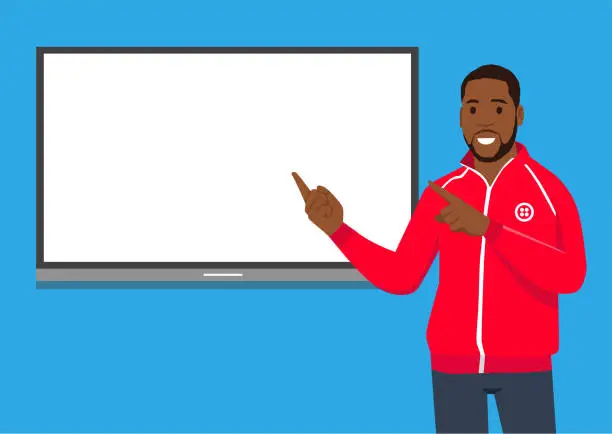 Vector illustration of A vector illustration of sport Coach Talking in front of white board explaining about tactic