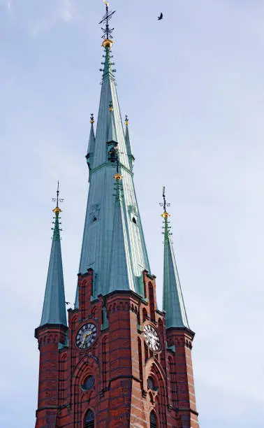high church tower in the central parts of the city