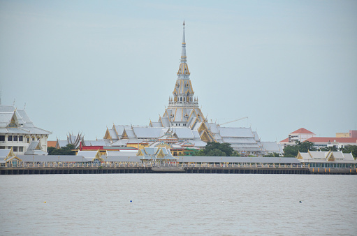 The atmosphere of Sothon Temple taken from outside is very beautiful. Thai