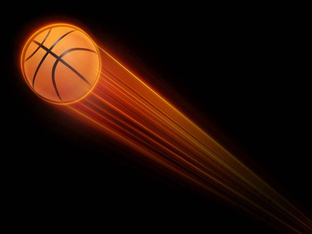 basketball flying with fast magic effect in futuristic hi-tech black background