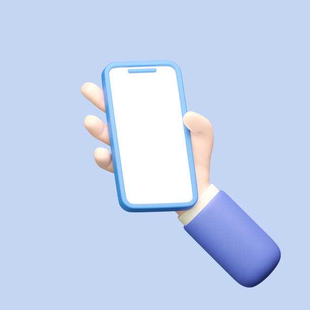 istock 3D icon Hand holding mobile phone with blank screen on blue background with Clipping path. 3D Rendering. 1598044593