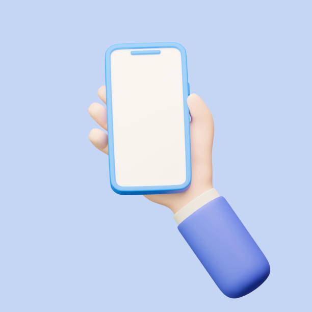 istock 3D icon Hand holding mobile phone with blank screen on blue background with Clipping path. 3D Rendering. 1598045272