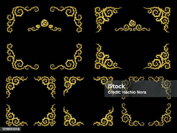Golden Roses Corner Image Golden Rose Thorns Corner Decorations Ornaments And Frame Set Stock ...