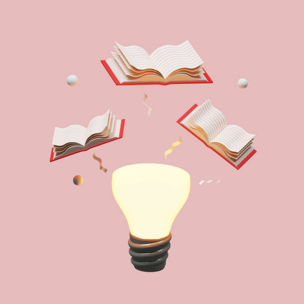 istock Light bulb with education, learning on school and university or idea concept. Open book with light bulb with clipping path. 3D render 1598059238