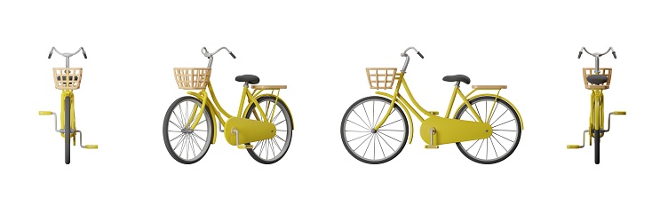 3d render Yellow Bicycle vintage object with clipping path.