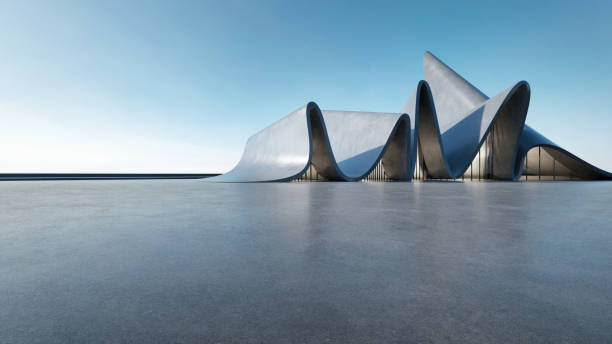 istock 3d render of abstract futuristic architecture with empty concrete floor. Scene for car presentation. 1598071928