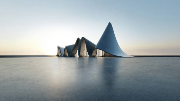 istock 3d render of abstract futuristic architecture with empty concrete floor. Scene for car presentation. 1598072182