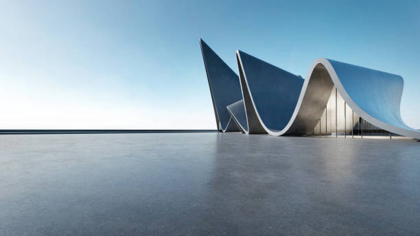 istock 3d render of abstract futuristic architecture with empty concrete floor. Scene for car presentation. 1598072184