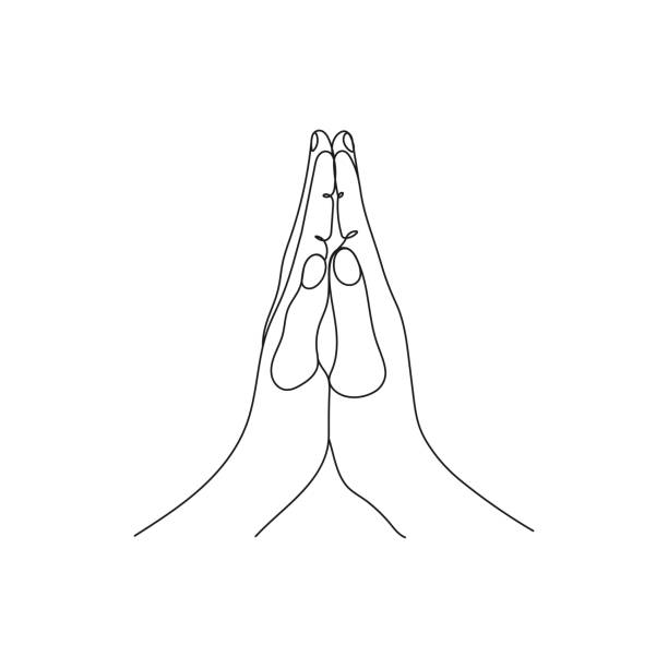 Hand gesture. Praying position. One line art. Hand gesture. Praying, gratitude position. One line art. Hand drawn vector illustration. please sign here stock illustrations