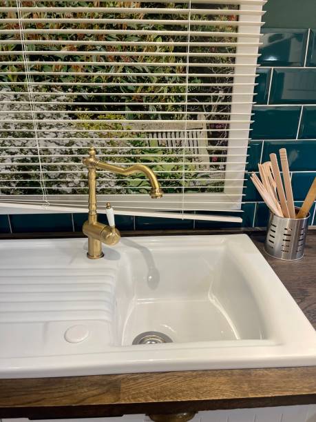 istock Kitchen sink with a modern faucet 1598083412