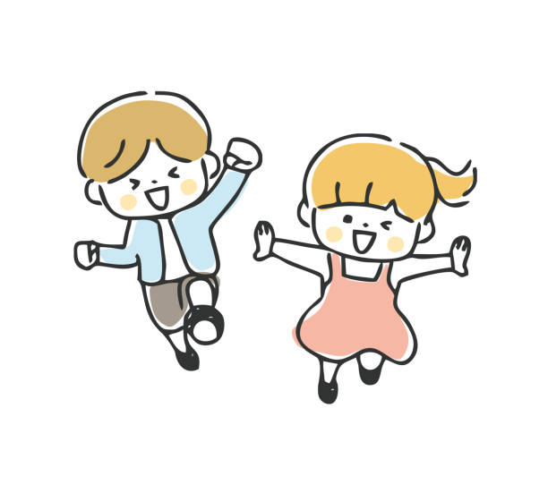 Vector illustration of girl and boy. Vector illustration of girl and boy. preschool building stock illustrations