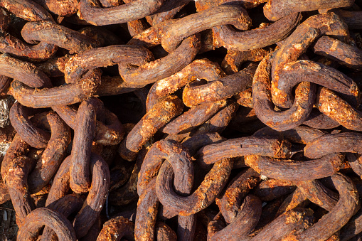 Black and White macro image of chain set on pure white nbackground with visible depth pdf field