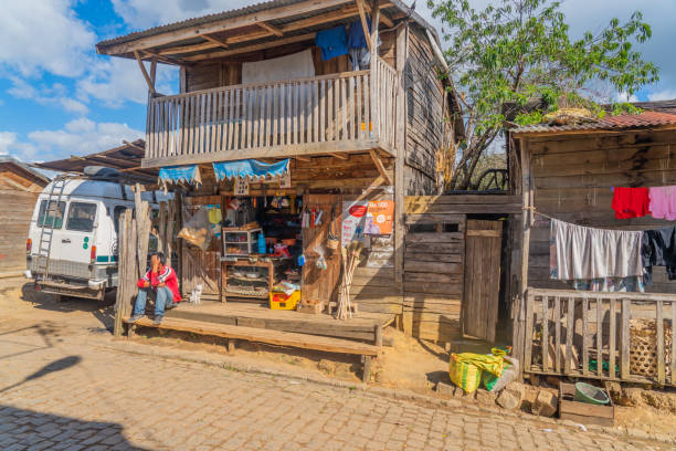 A shop in a wooden house at the village Andasibe stock photo