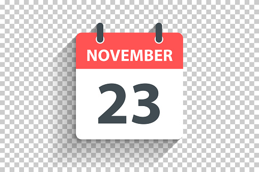 November 23. Calendar Icon with long shadow in a Flat Design style. Daily calendar isolated on blank background for your own design. Vector Illustration (EPS file, well layered and grouped). Easy to edit, manipulate, resize or colorize. Vector and Jpeg file of different sizes.
