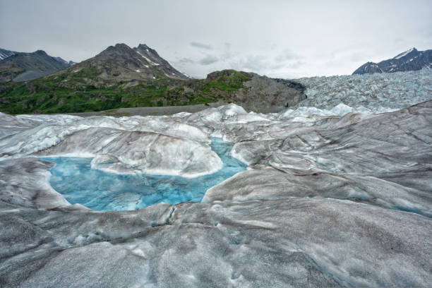 Blue lagoon at Glacier Knik in summer, Alaska, US. High quality photo