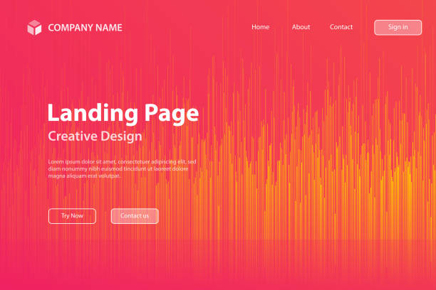 illustrations, cliparts, dessins animés et icônes de modèle de page de destination - arrière-plan abstrait avec lignes verticales et dégradé orange - pink background audio