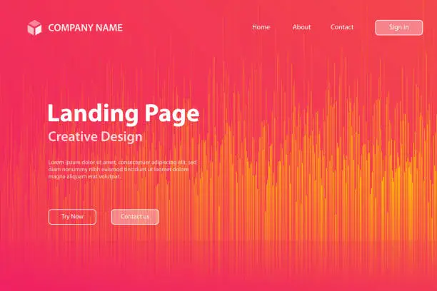 Vector illustration of Landing page Template - Abstract background with vertical lines and Orange gradient