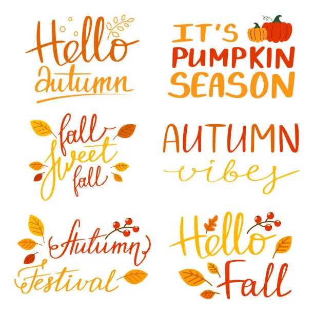 Vector illustration of Autumn lettering set vector isolated. Hello fall