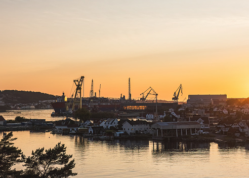 Sunset view of the port of Stavanger, Norway