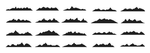 산 능선 봉우리 실루엣 플랫 스타일 디자인 벡터 일러스트레이션은 흰색 배경에 분리되어 있다. - extreme terrain mountain range mountain landscape stock illustrations