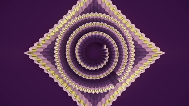 Abstract digital seamless loop animation of a corrugated pattern with a golden border. Futuristic background. 3d rendering HD