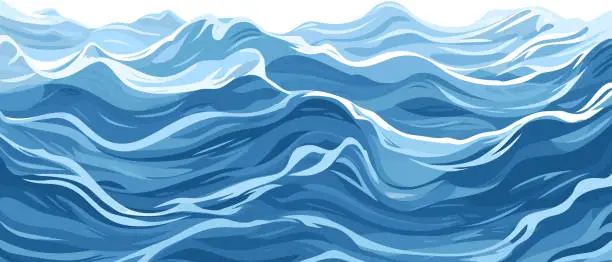 Vector illustration of Blue ripples and water splashes waves surface flat style design vector illustration.