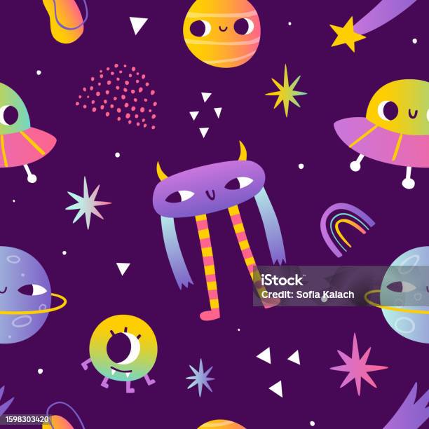 Alien Space Patterns Psychedelic Space Pattern With Abstract Planet And Aliens Surreal ...