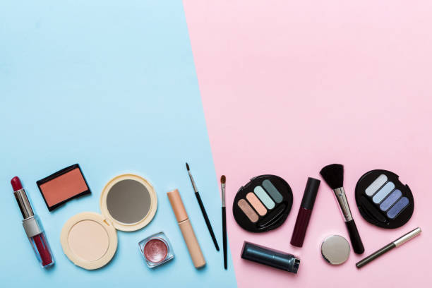 istock Professional makeup tools. Top view. Flat lay. Beauty, decorative cosmetics. Makeup brushes set and color eyeshadow palette on table background. Minimalistic style 1598309522