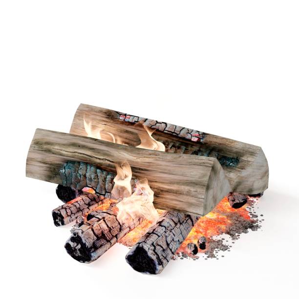 istock Pile of logs and charcoal burning on a white background 1598363158