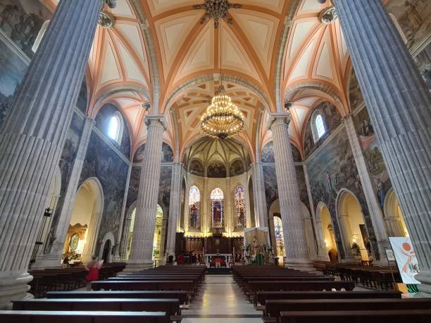 interior de la catedral de san juan bautista de albacete, castilla-la mancha, españa - ciudad de albacete fotografías e imágenes de stock