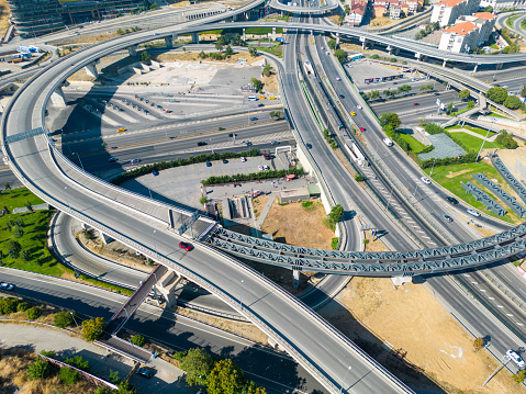 Aerial view of highway road in Istanbul Turkey.