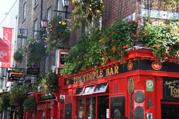 внешний вид знаменитого паба temple bar в районе темпл-бар в дублине, ирландия - irish culture music guinness pub стоковые фото и изображения