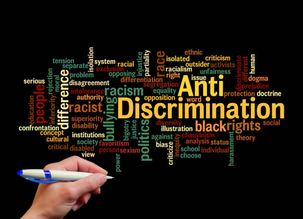 istock Word Cloud with ANTI DISCRIMINATION concept, isolated on a black background 1598396861