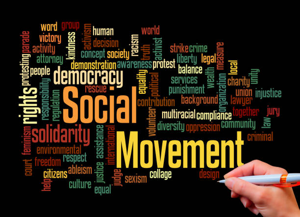 Word Cloud with SOCIAL MOVEMENT concept, isolated on a black background.