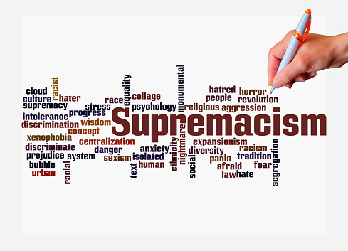 Word Cloud with SUPREMACISM concept, isolated on a white background.