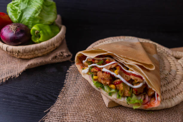 istock Chicken crepe, hot dog and burger 1598401264