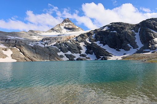 Goletta alpine lake under peak called Granta Parey in the Rhemes valley, Aosta Valley, Italy, Alps