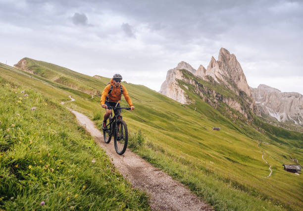 istock Mountain biking in dolomites Secede,Italy. 1598486300