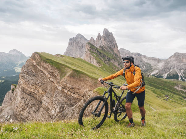 istock Mountain biking in dolomites Secede,Italy. 1598486324