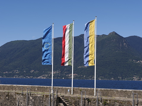 flags on pier